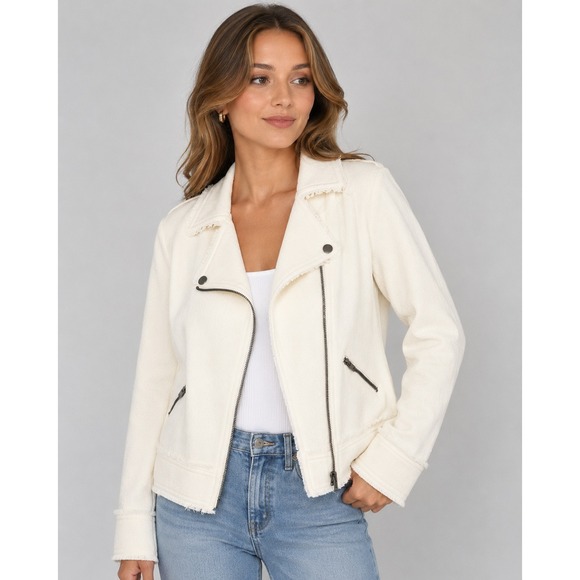 Le Lis Jackets & Blazers - Le Lis Moto Jacket XL Ivory Textured Frayed Trim Zip Front Lightweight Layering